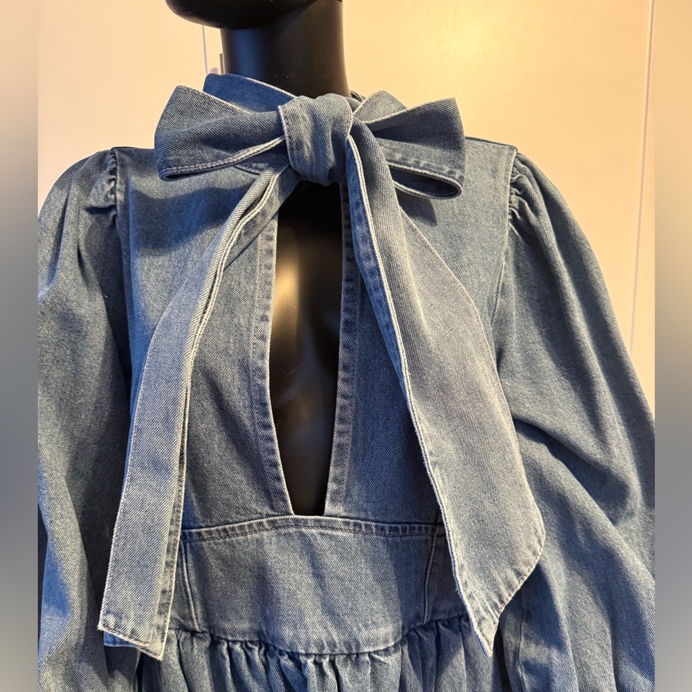 ASOS Blue Denim Dress with Bow Accent - Picture 4 of 8